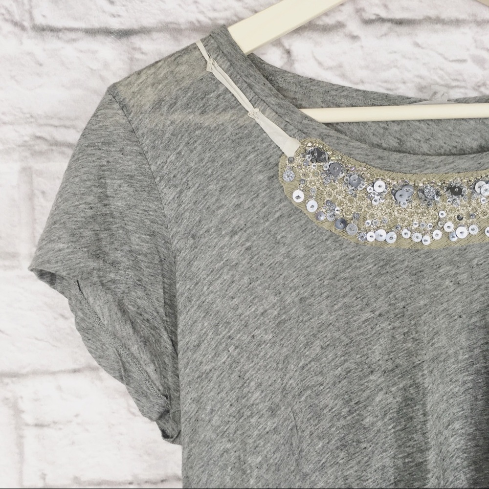 J. Crew Embellished Necklace Tee in Heather Grey
